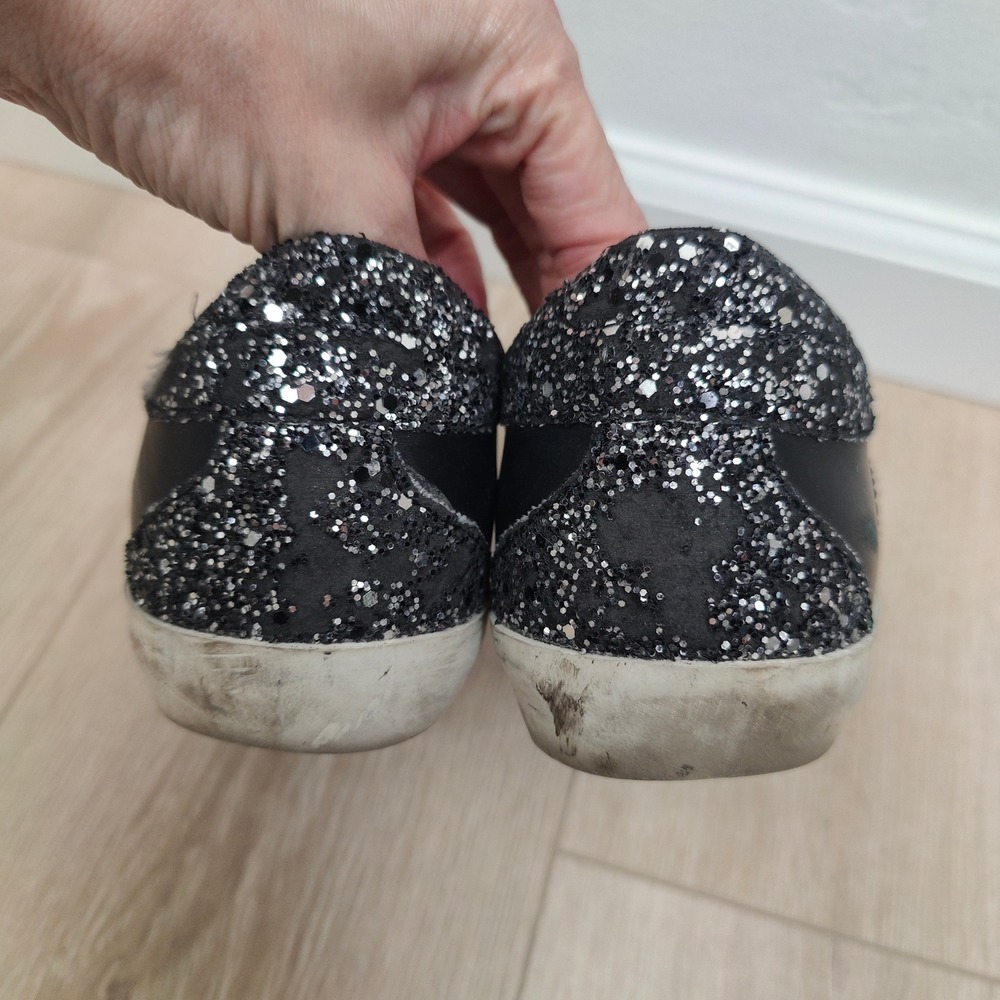 Golden Goose Superstar Sneakers Women 39 9 Black Leather Glitter Star Distressed - Picture 8 of 12